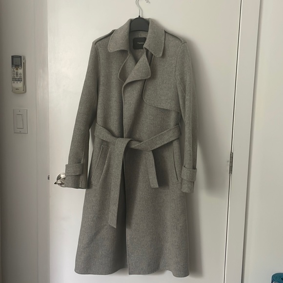 theory wool blend oaklane double face belted coat